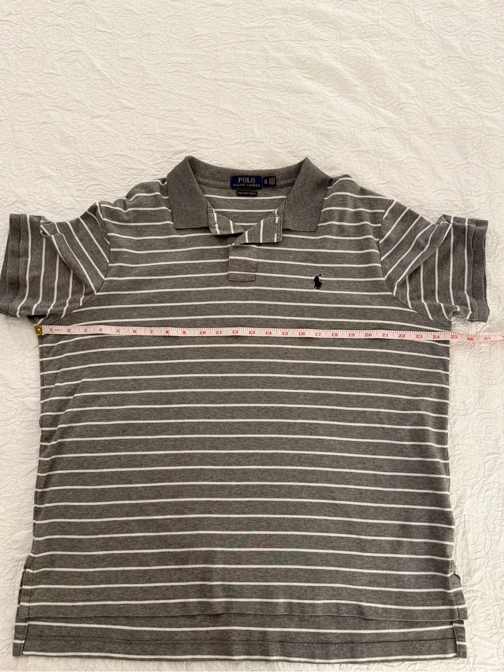 Polo Ralph Lauren Men’s XL Soft Touch Striped Polo Shirt Grey White Short Sleeve